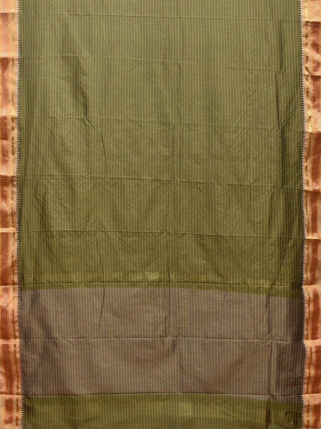 Green and Grey Bamboo Cotton Viscose Silk Saree with Strips Design No Blouse bc0485