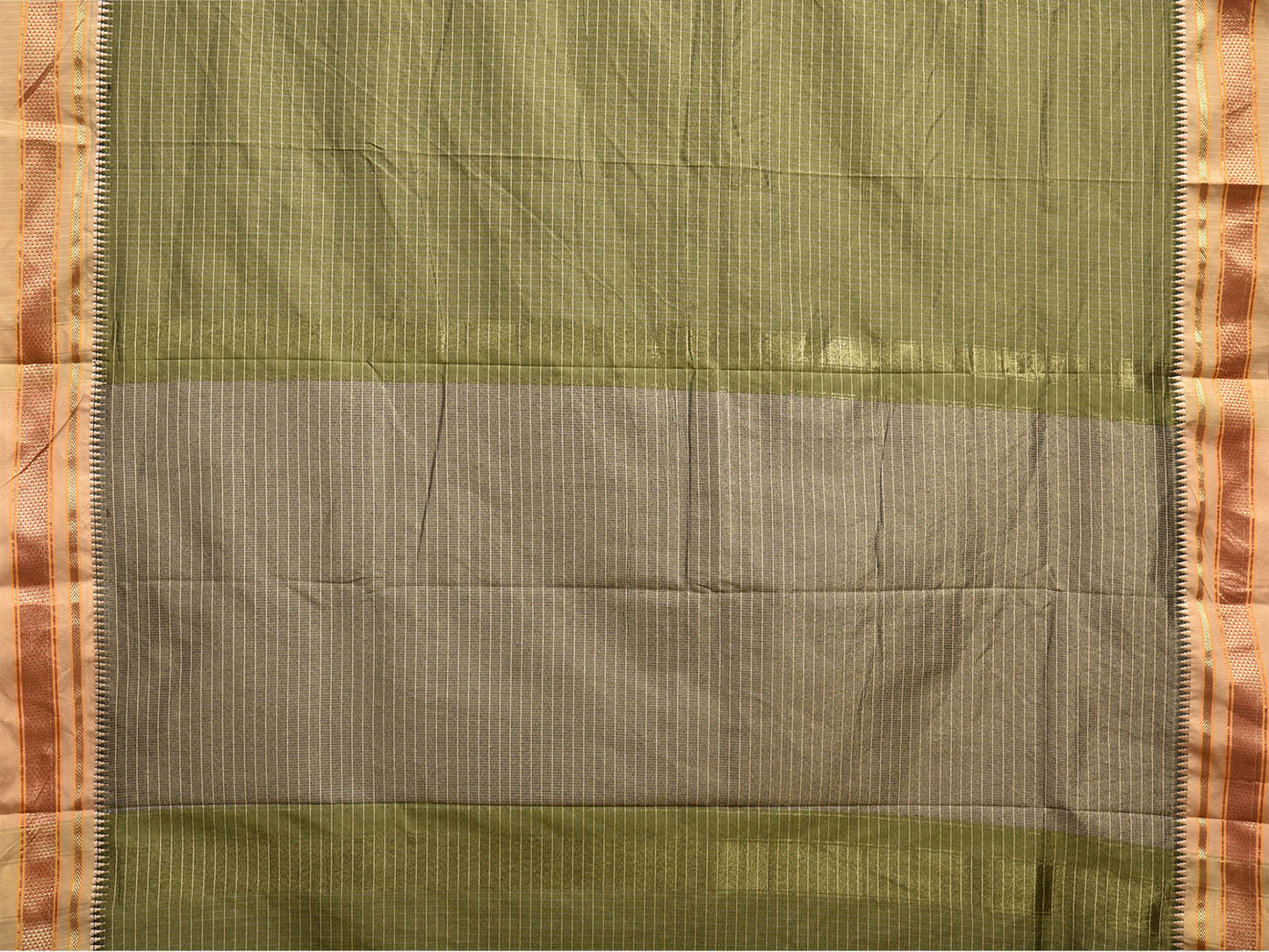 Green and Grey Bamboo Cotton Viscose Silk Saree with Strips Design No Blouse bc0485