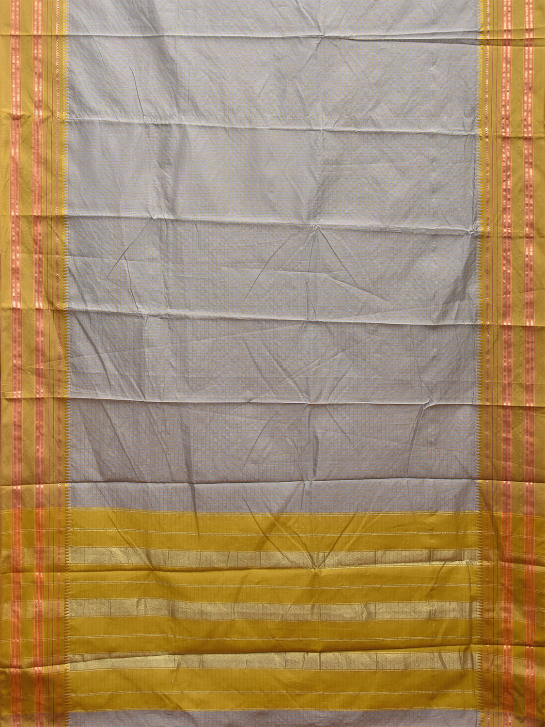 Grey and Green Bamboo Cotton Viscose Silk Saree with Checks Design No Blouse bc0486