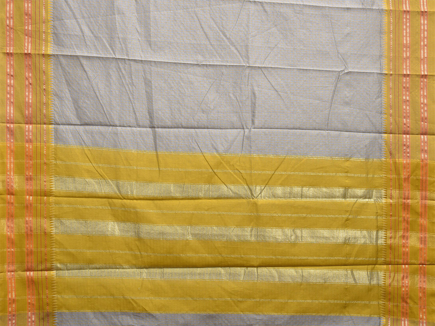 Grey and Green Bamboo Cotton Viscose Silk Saree with Checks Design No Blouse bc0486