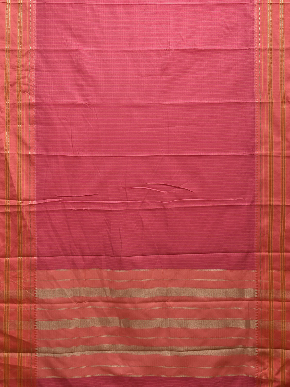 Pink and Peach Bamboo Cotton Viscose Silk Saree with Checks Design No Blouse bc0491