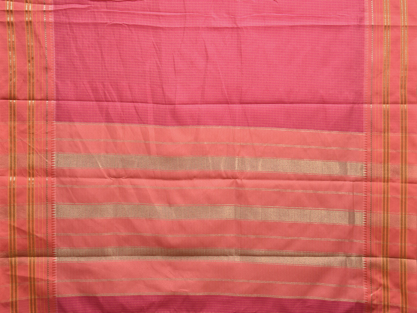 Pink and Peach Bamboo Cotton Viscose Silk Saree with Checks Design No Blouse bc0491