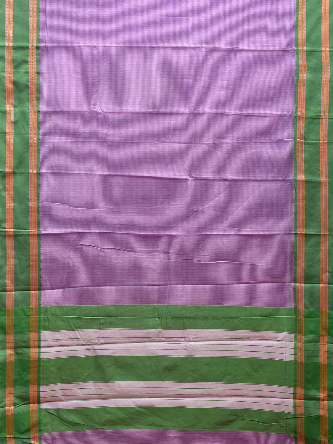 Lavender and Green Bamboo Cotton Saree with Small Checks Design No Blouse bc0493