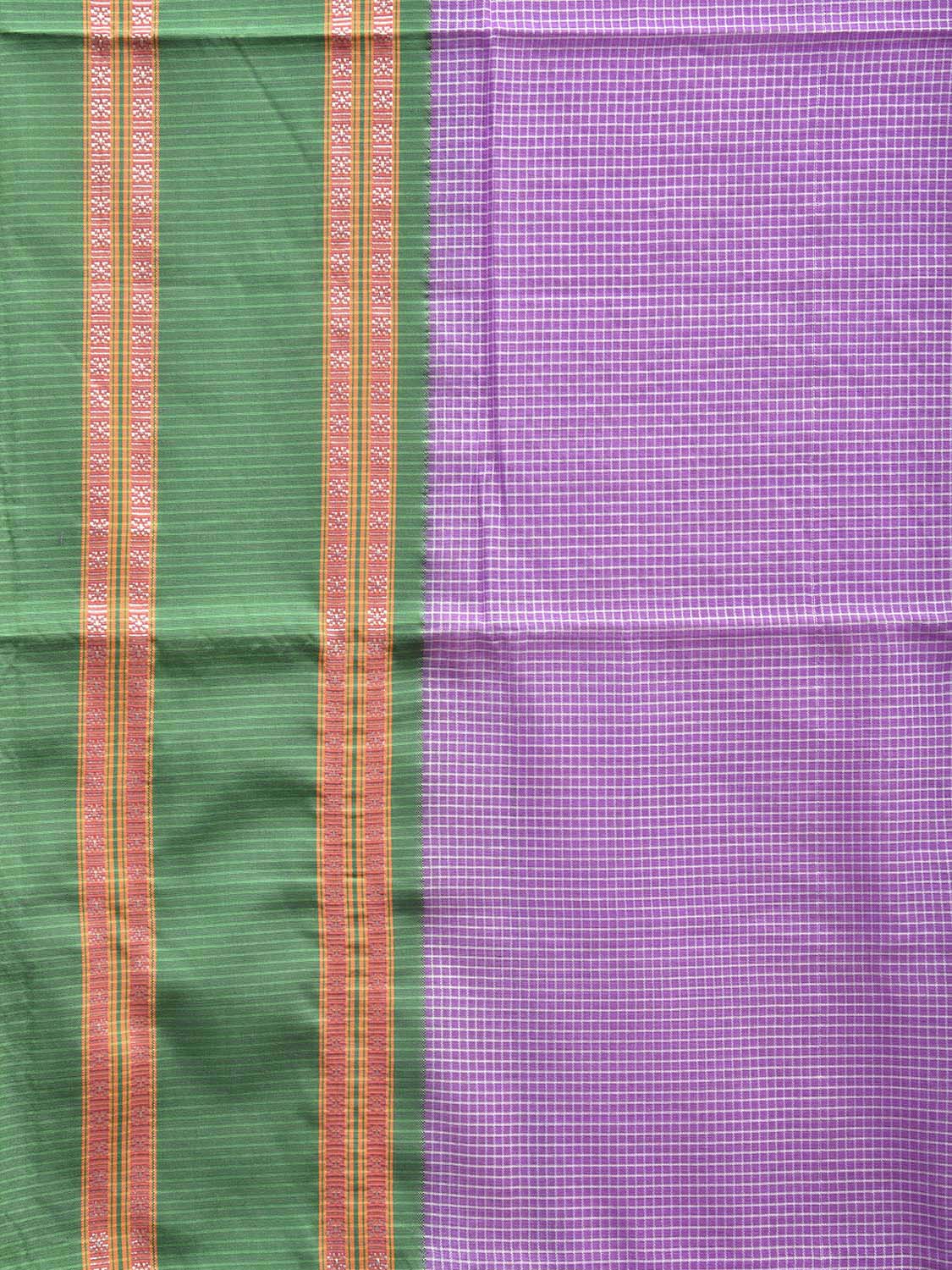 Lavender and Green Bamboo Cotton Saree with Small Checks Design No Blouse bc0493