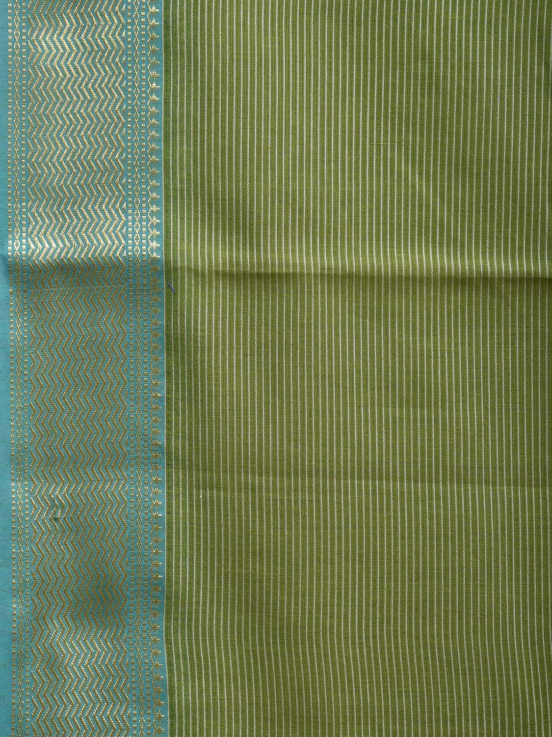 Green and Light Blue Bamboo Cotton Saree with Strips Design No Blouse bc0494