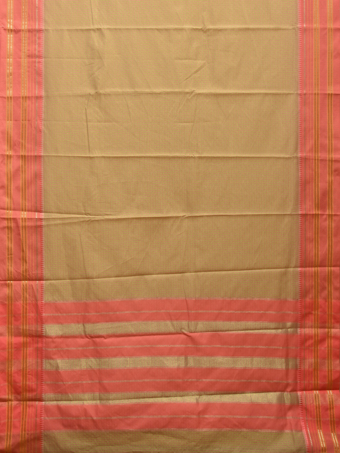 Light Green and Peach Bamboo Cotton Viscose Silk Saree with Checks Design No Blouse bc0496