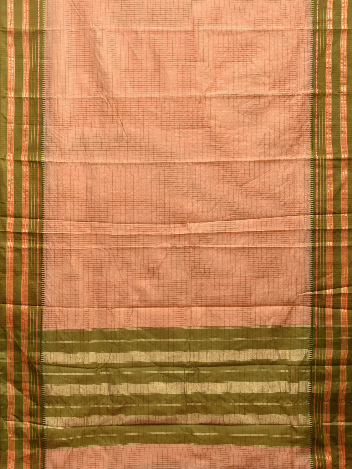 Cream and Green Bamboo Cotton Viscose Silk Saree with Checks Design No Blouse bc0498