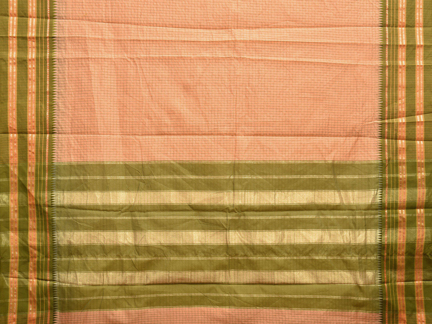 Cream and Green Bamboo Cotton Viscose Silk Saree with Checks Design No Blouse bc0498