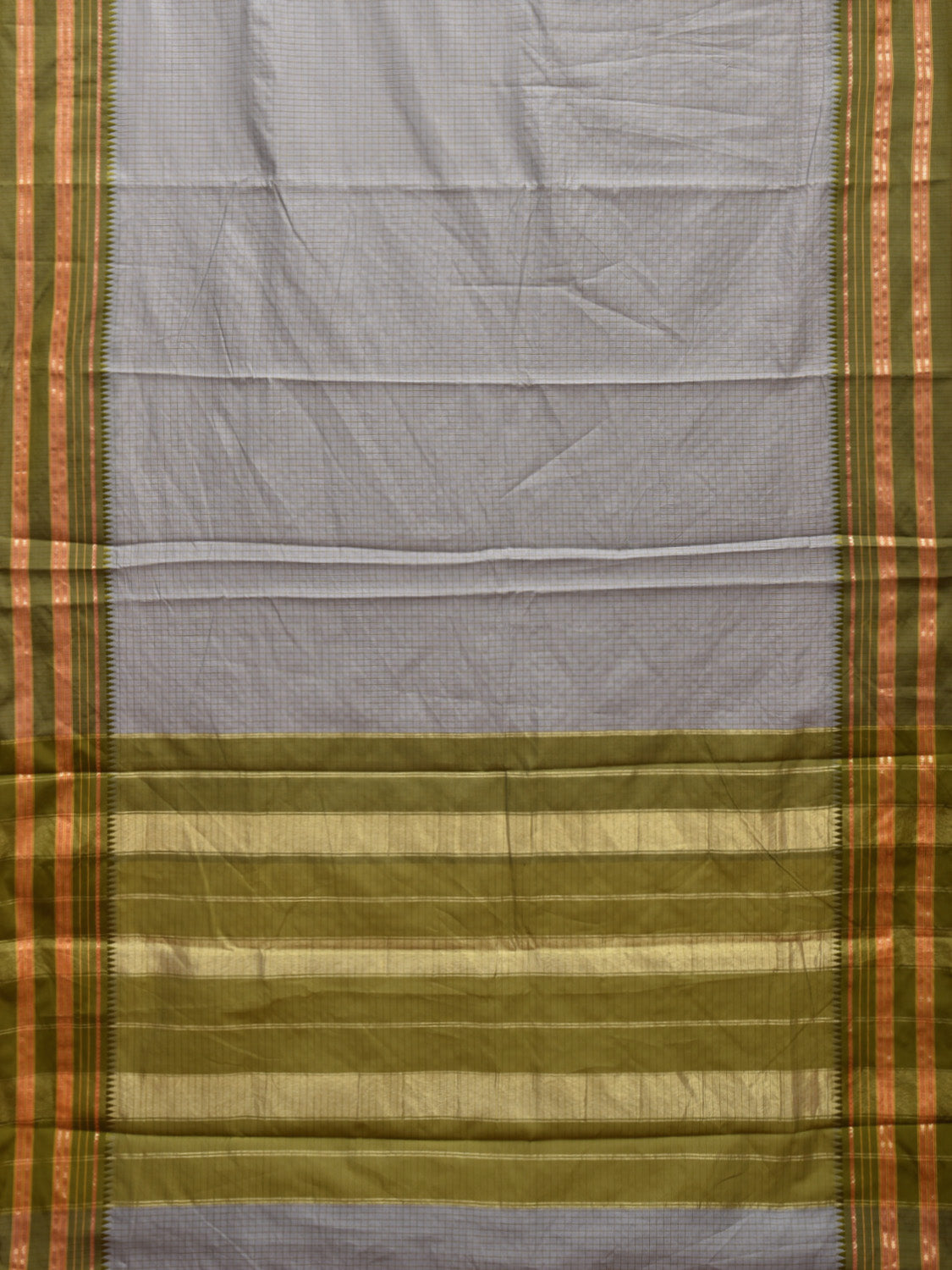 Light Grey and Green Bamboo Cotton Viscose Silk Saree with Checks Design No Blouse bc0499