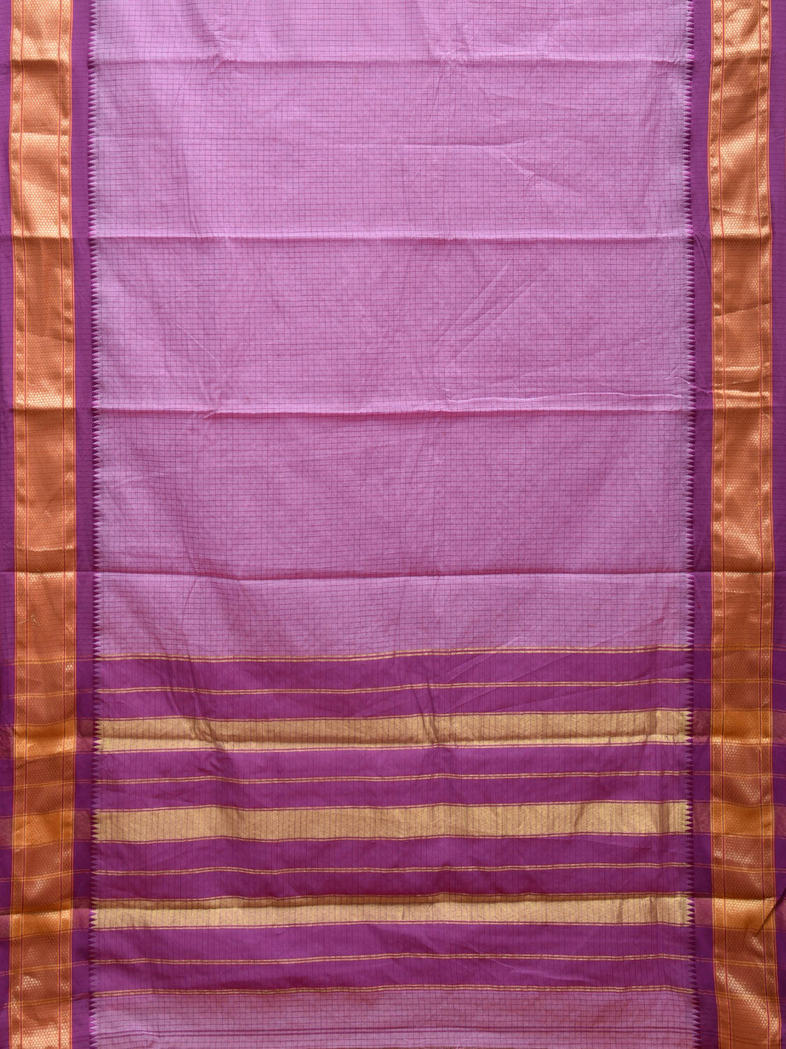 Lavender and Purple Bamboo Cotton Saree with Checks Design No Blouse bc0502