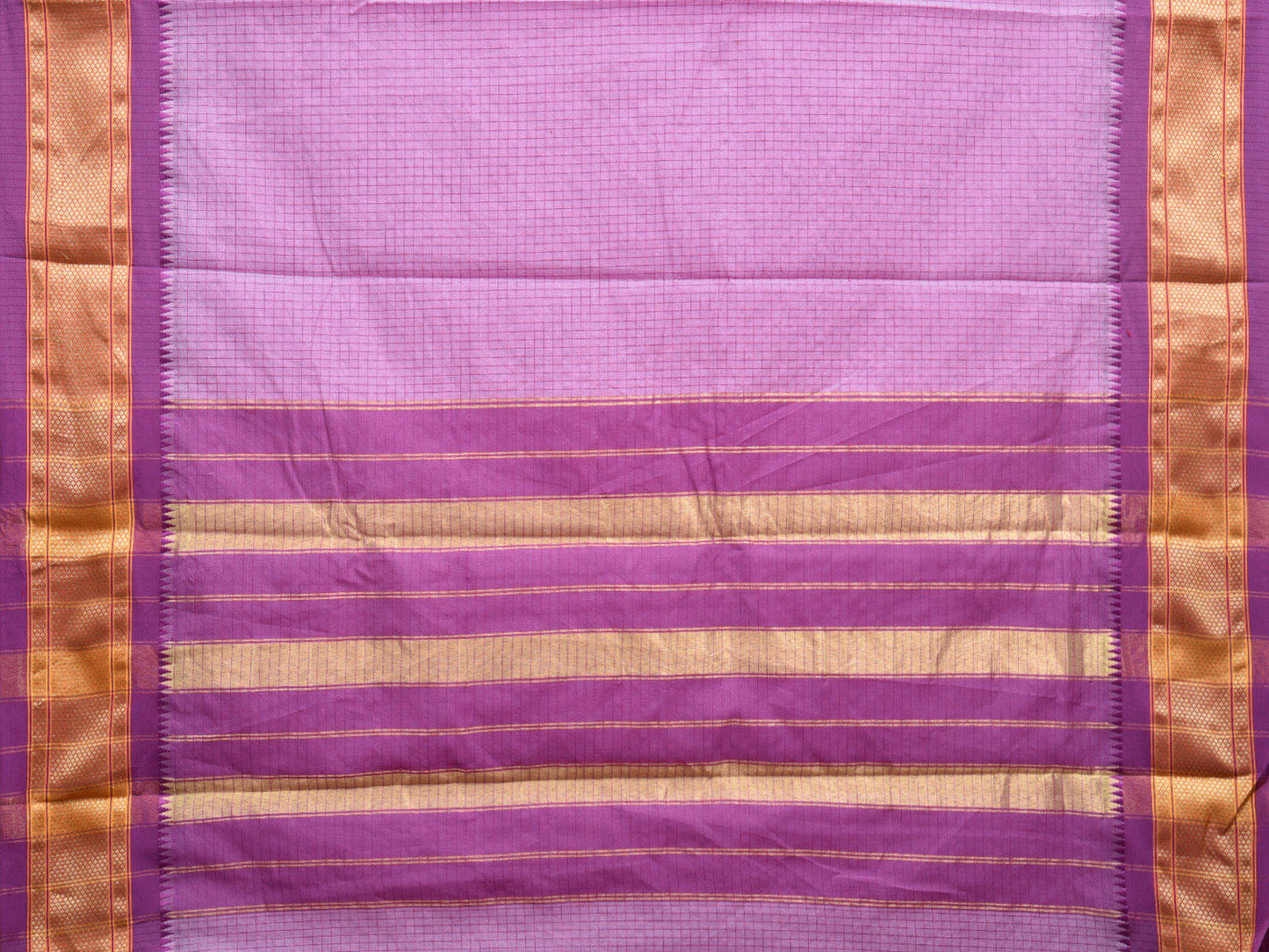 Lavender and Purple Bamboo Cotton Saree with Checks Design No Blouse bc0502