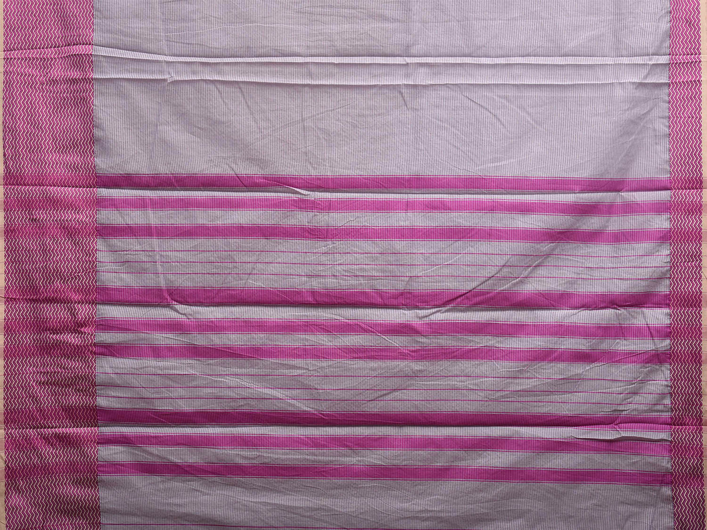 Light Grey and Purple Bamboo Cotton Saree with Strips and Zig-Zag Border Design No Blouse bc0503