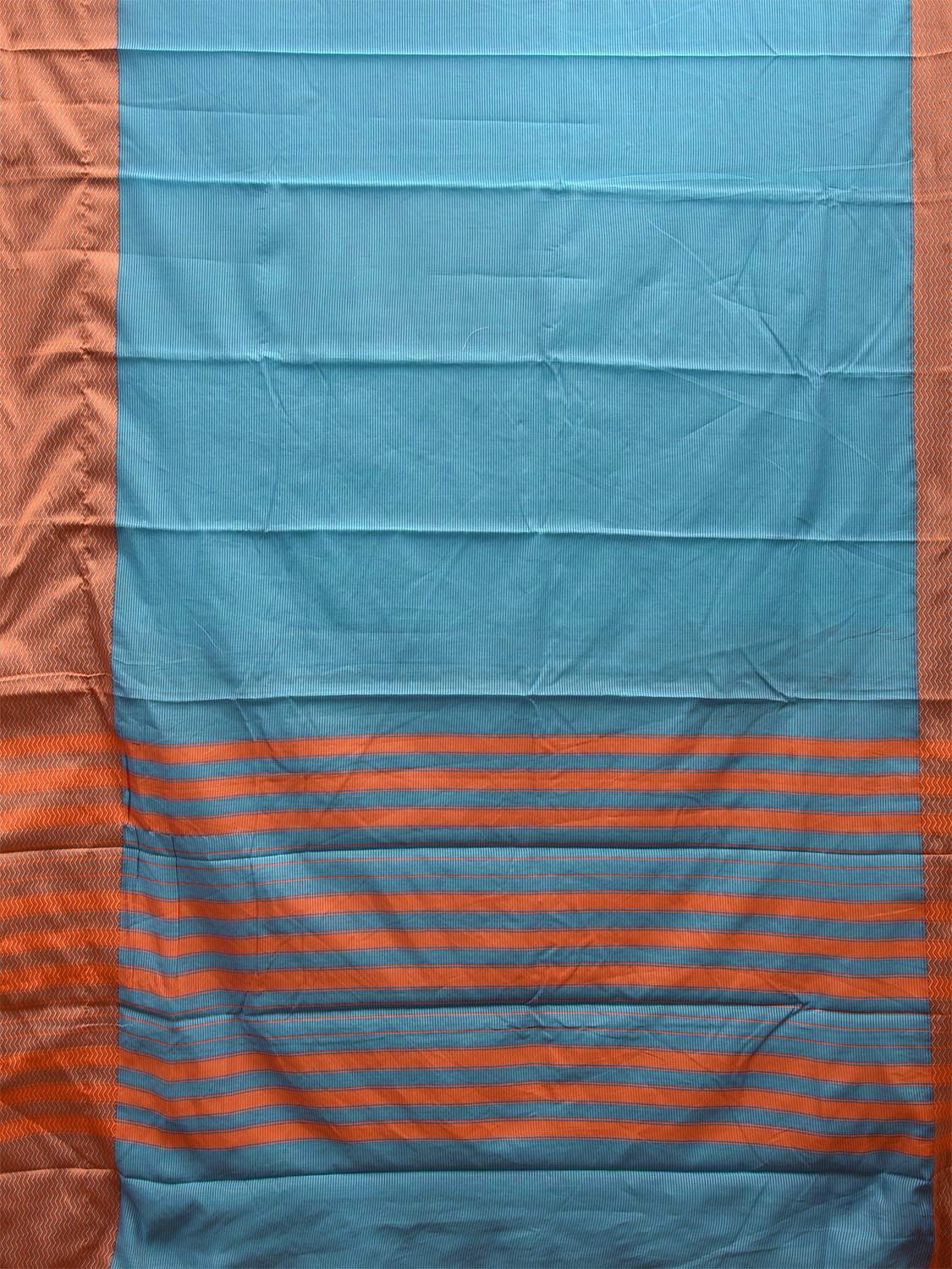 Light Blue and Orange Bamboo Cotton Saree with Strips and Zig-Zag Border Design No Blouse bc0504