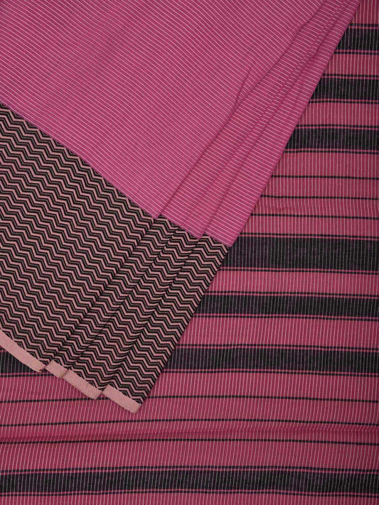 Pink and Black Bamboo Cotton Saree with Strips and Zig-Zag Border Design No Blouse bc0506