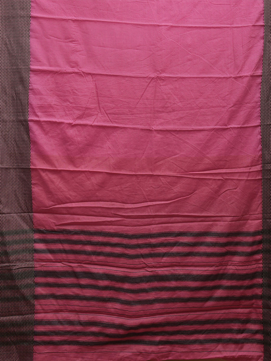 Pink and Black Bamboo Cotton Saree with Strips and Zig-Zag Border Design No Blouse bc0506