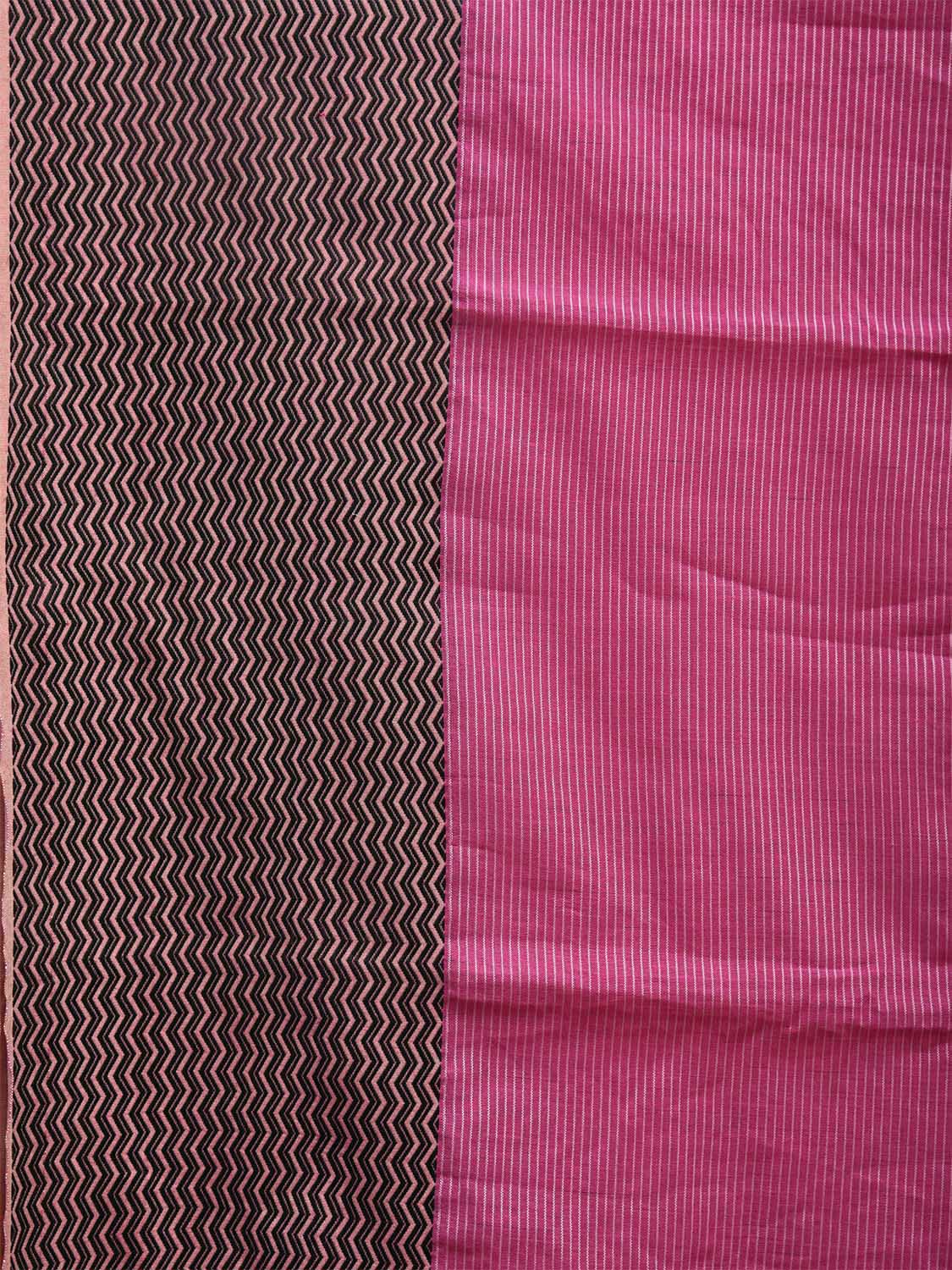 Pink and Black Bamboo Cotton Saree with Strips and Zig-Zag Border Design No Blouse bc0506