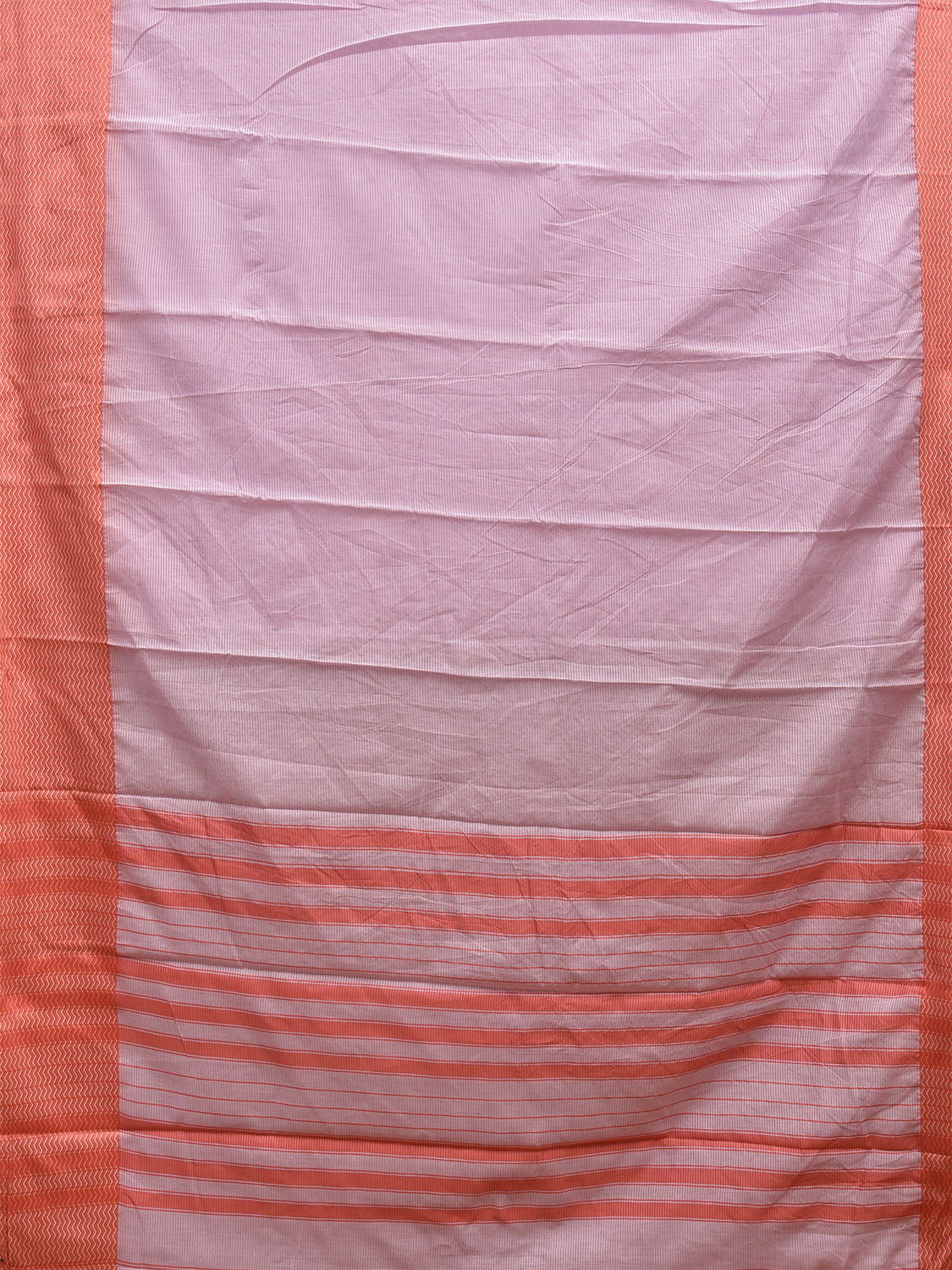 Light Lavender and Orange Bamboo Cotton Saree with Strips and Zig-Zag Border Design No Blouse bc0507