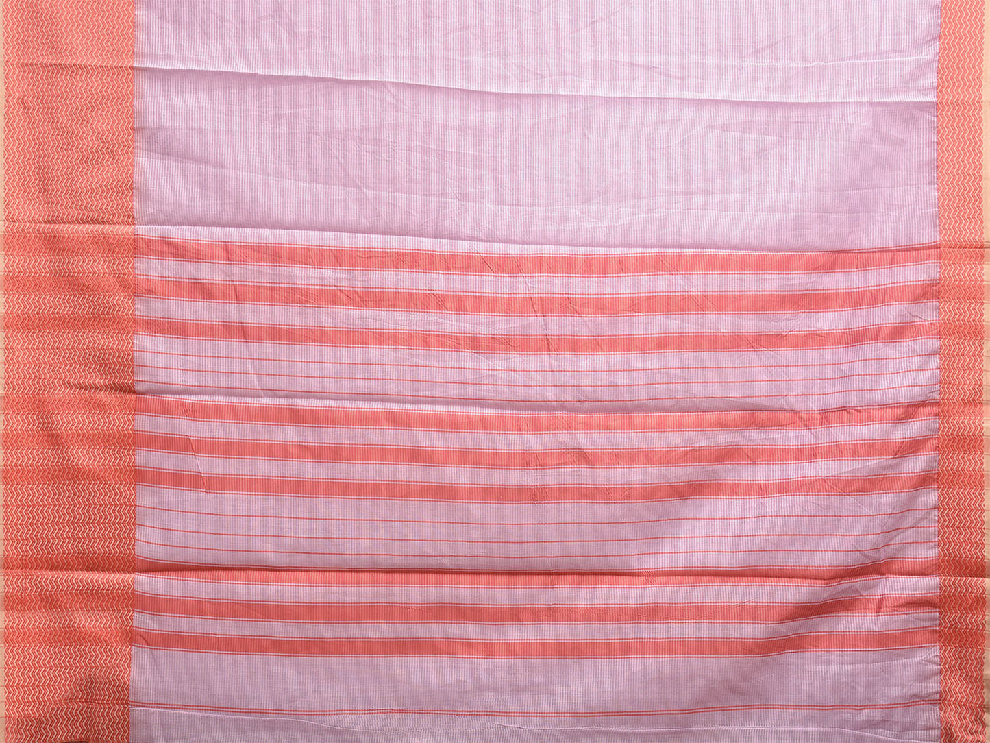 Light Lavender and Orange Bamboo Cotton Saree with Strips and Zig-Zag Border Design No Blouse bc0507