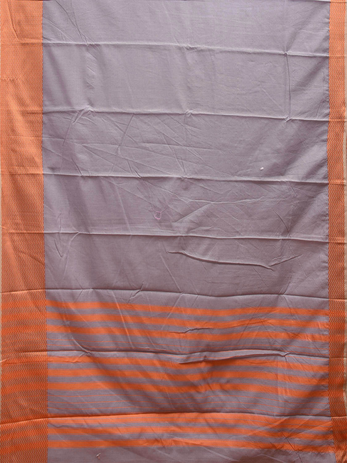 Light Grey and Orange Bamboo Cotton Saree with Strips and Zig-Zag Border Design No Blouse bc0508
