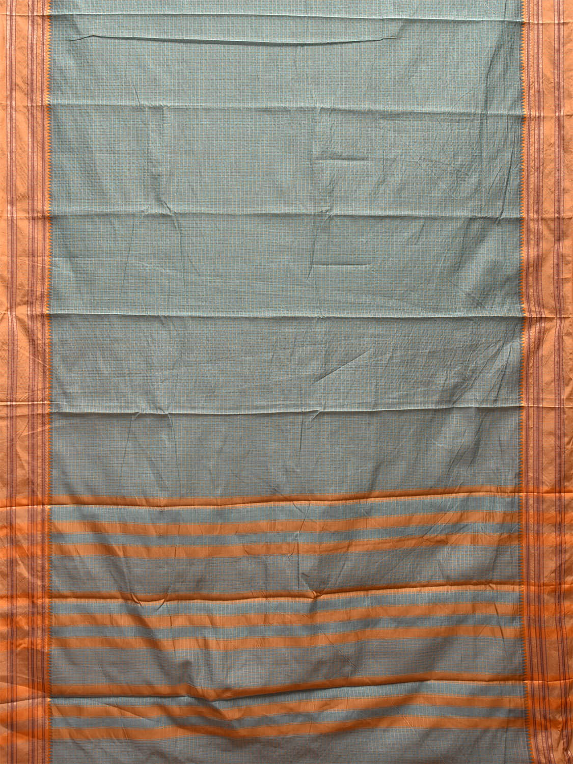 Sea Green and Mustard Bamboo Cotton Saree with Checks Design No Blouse bc0511
