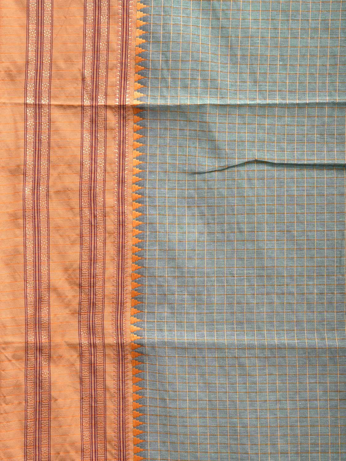 Sea Green and Mustard Bamboo Cotton Saree with Checks Design No Blouse bc0511