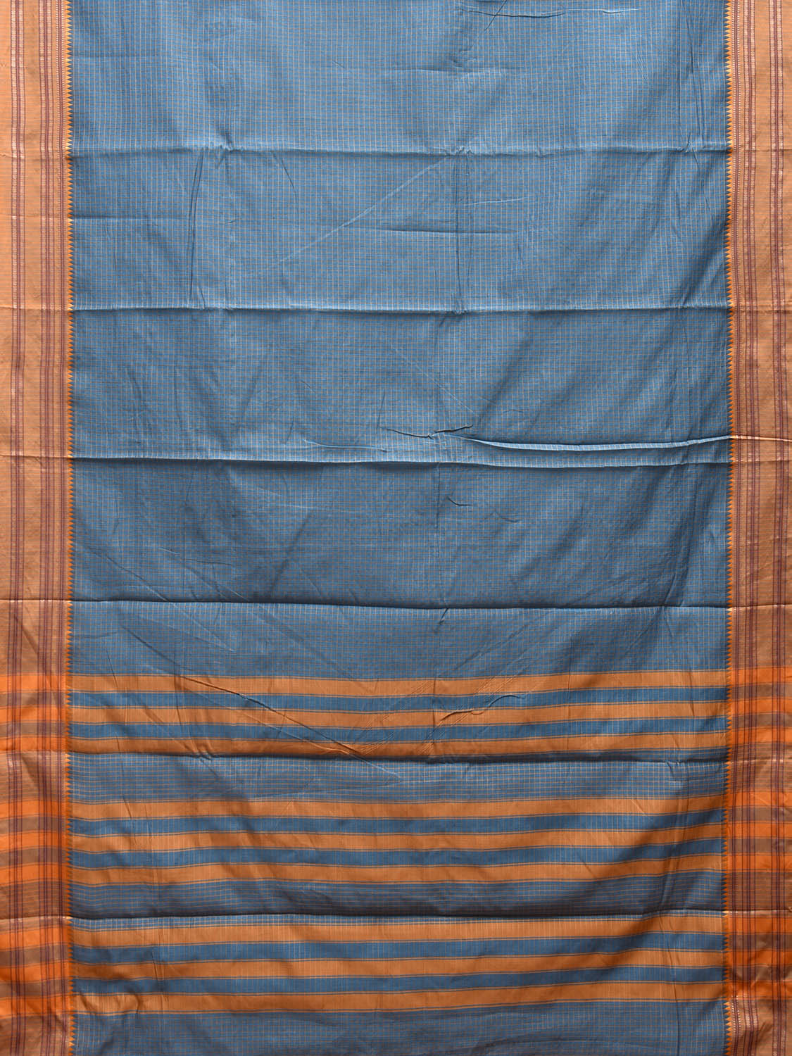 Blue and Mustard Bamboo Cotton Saree with Checks Design No Blouse bc0512
