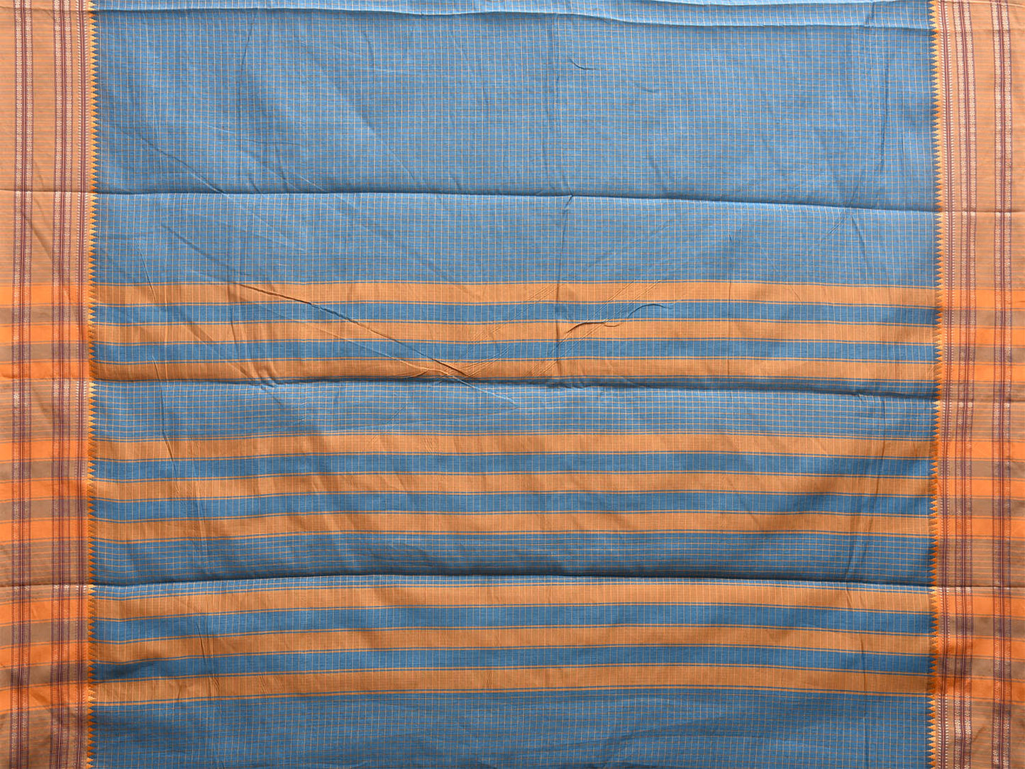 Blue and Mustard Bamboo Cotton Saree with Checks Design No Blouse bc0512