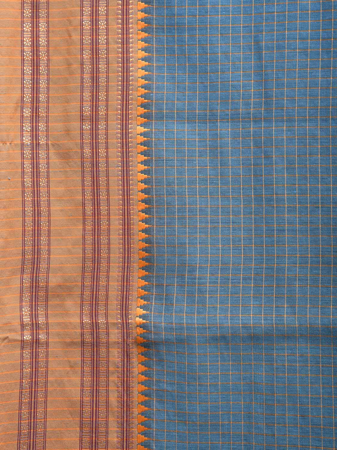 Blue and Mustard Bamboo Cotton Saree with Checks Design No Blouse bc0512
