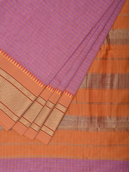 Light Pink and Mustard Bamboo Cotton Saree with Checks Design No Blouse bc0514