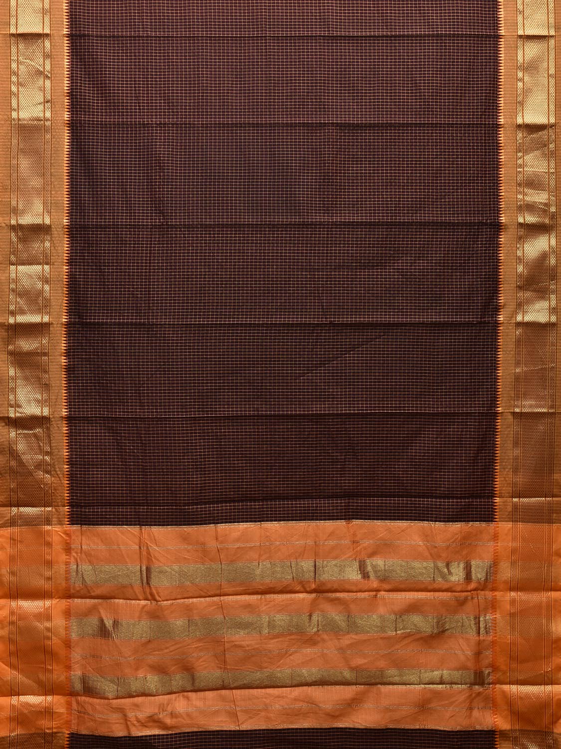 Black and Mustard Bamboo Cotton Saree with Checks Design No Blouse bc0515