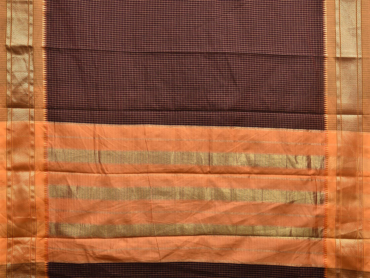 Black and Mustard Bamboo Cotton Saree with Checks Design No Blouse bc0515