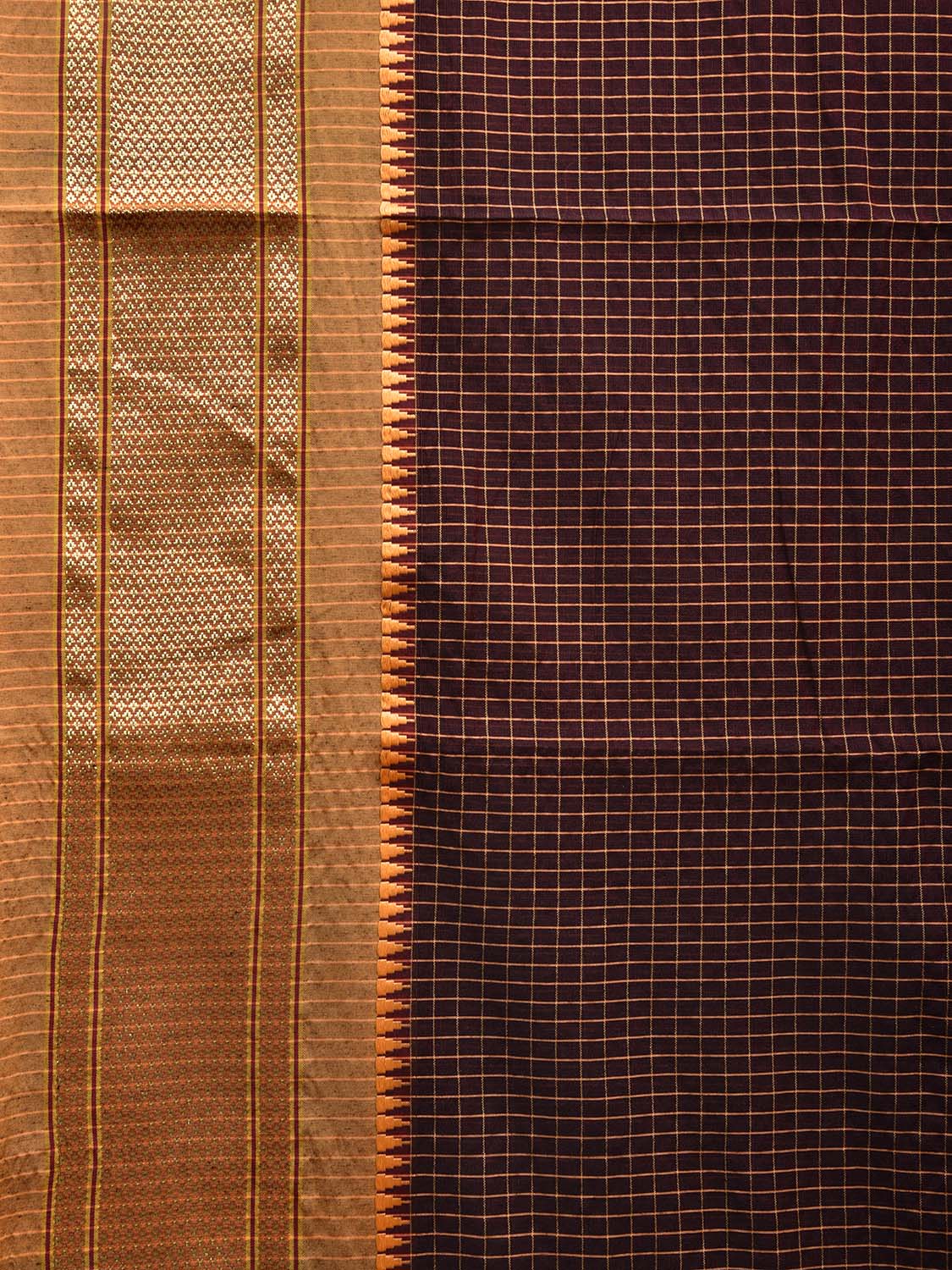 Black and Mustard Bamboo Cotton Saree with Checks Design No Blouse bc0515
