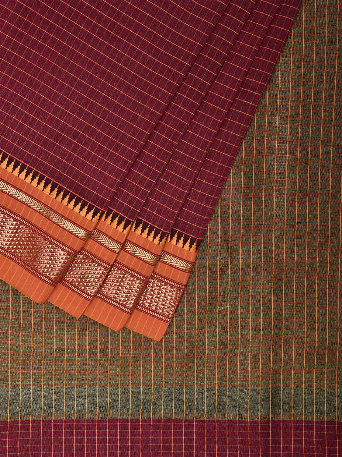 Magenta Bamboo Viscose Silk Saree with Checks Design No Blouse bc0517