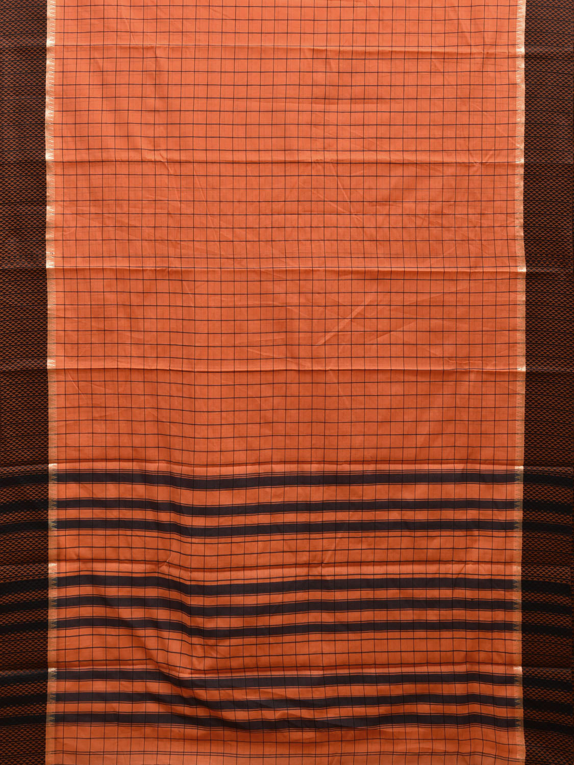 Orange and Black Bamboo Cotton Saree with Big Checks Design No Blouse bc0520
