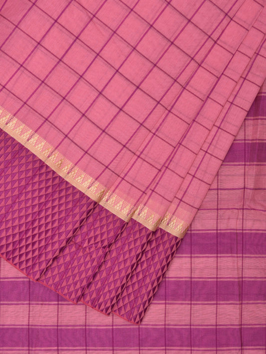 Baby Pink and Pink Bamboo Cotton Saree with Big Checks Design No Blouse bc0523