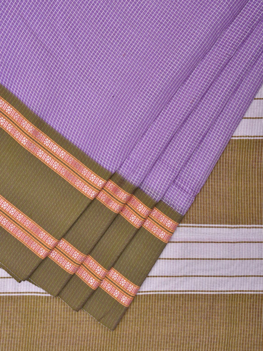 Blue and Olive Bamboo Cotton Saree with Small Checks Design No Blouse bc0524