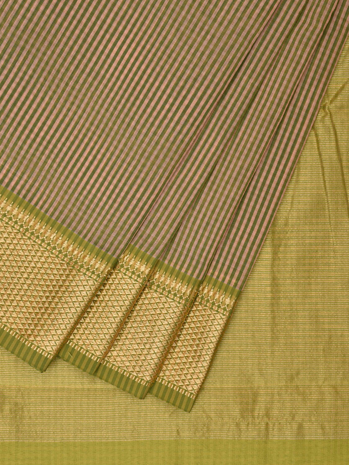 Green Bamboo Cotton Saree with Strips Design No Blouse bc0525