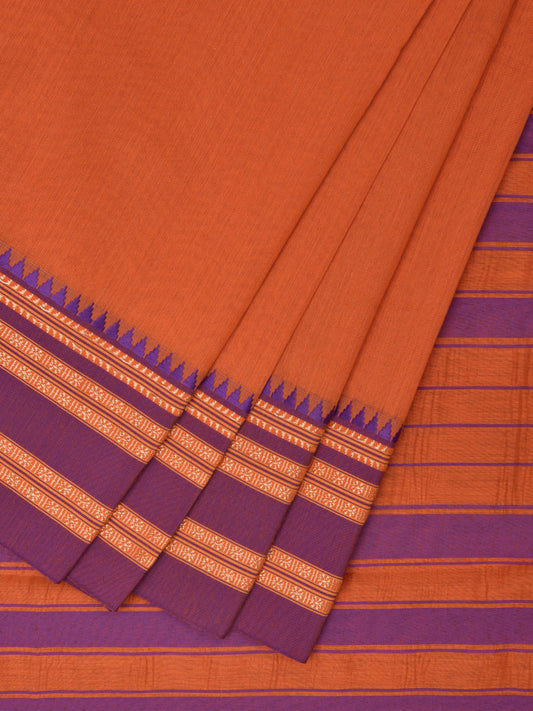 Orange and Pink Bamboo Cotton Plain Saree with Strips Pallu Design No Blouse bc0527