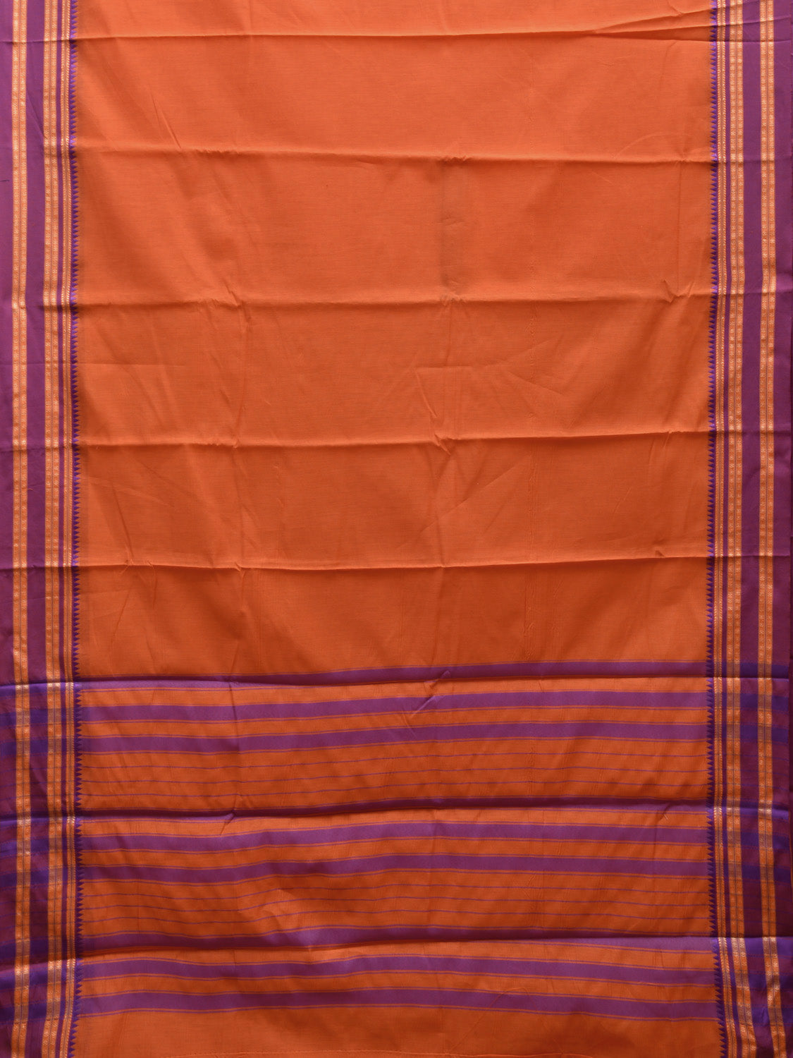 Orange and Pink Bamboo Cotton Plain Saree with Strips Pallu Design No Blouse bc0527