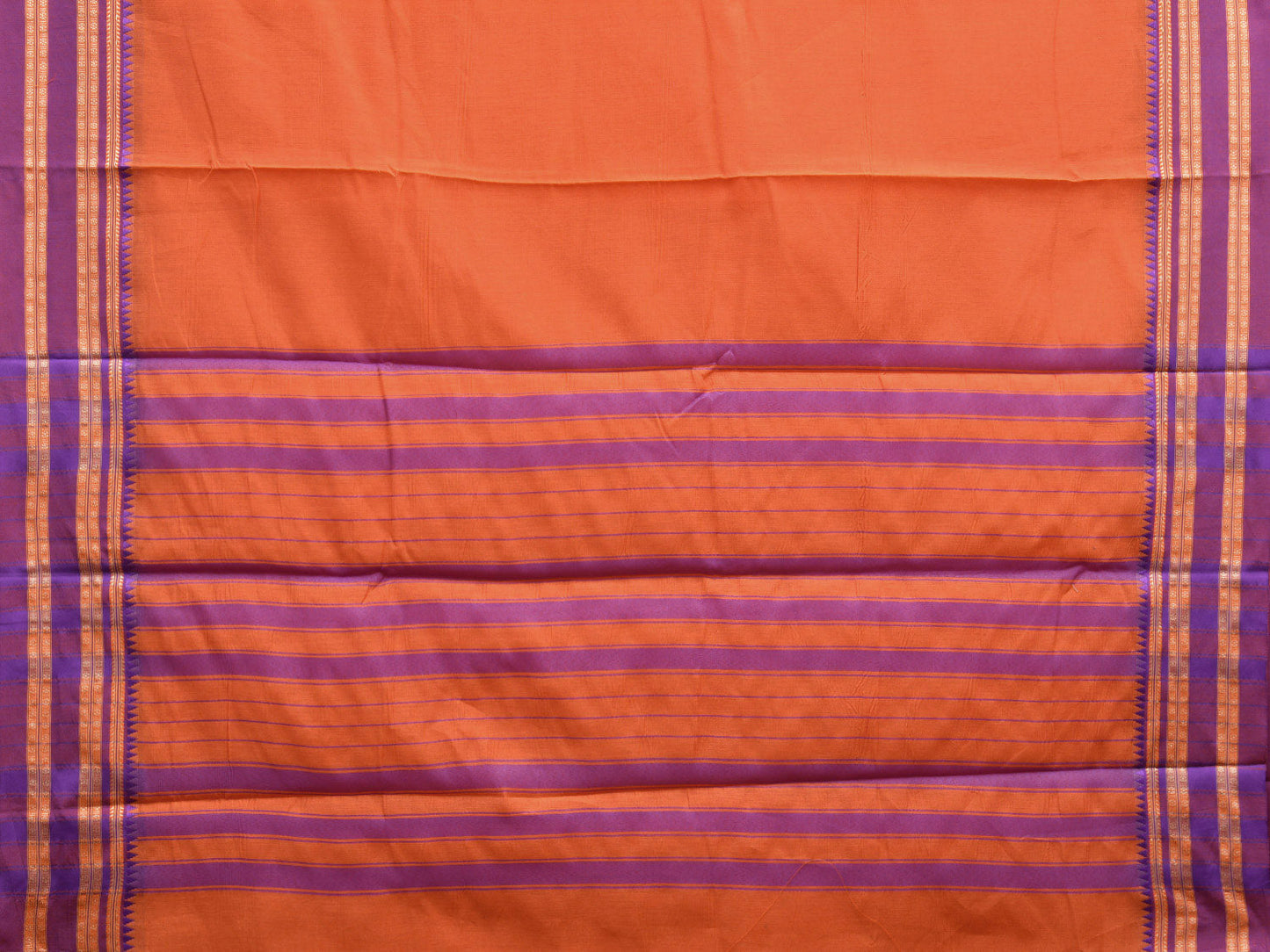 Orange and Pink Bamboo Cotton Plain Saree with Strips Pallu Design No Blouse bc0527