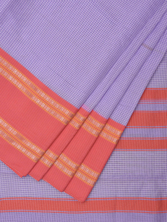 Lavender and Peach Bamboo Cotton Saree with Small Checks Design No Blouse bc0529