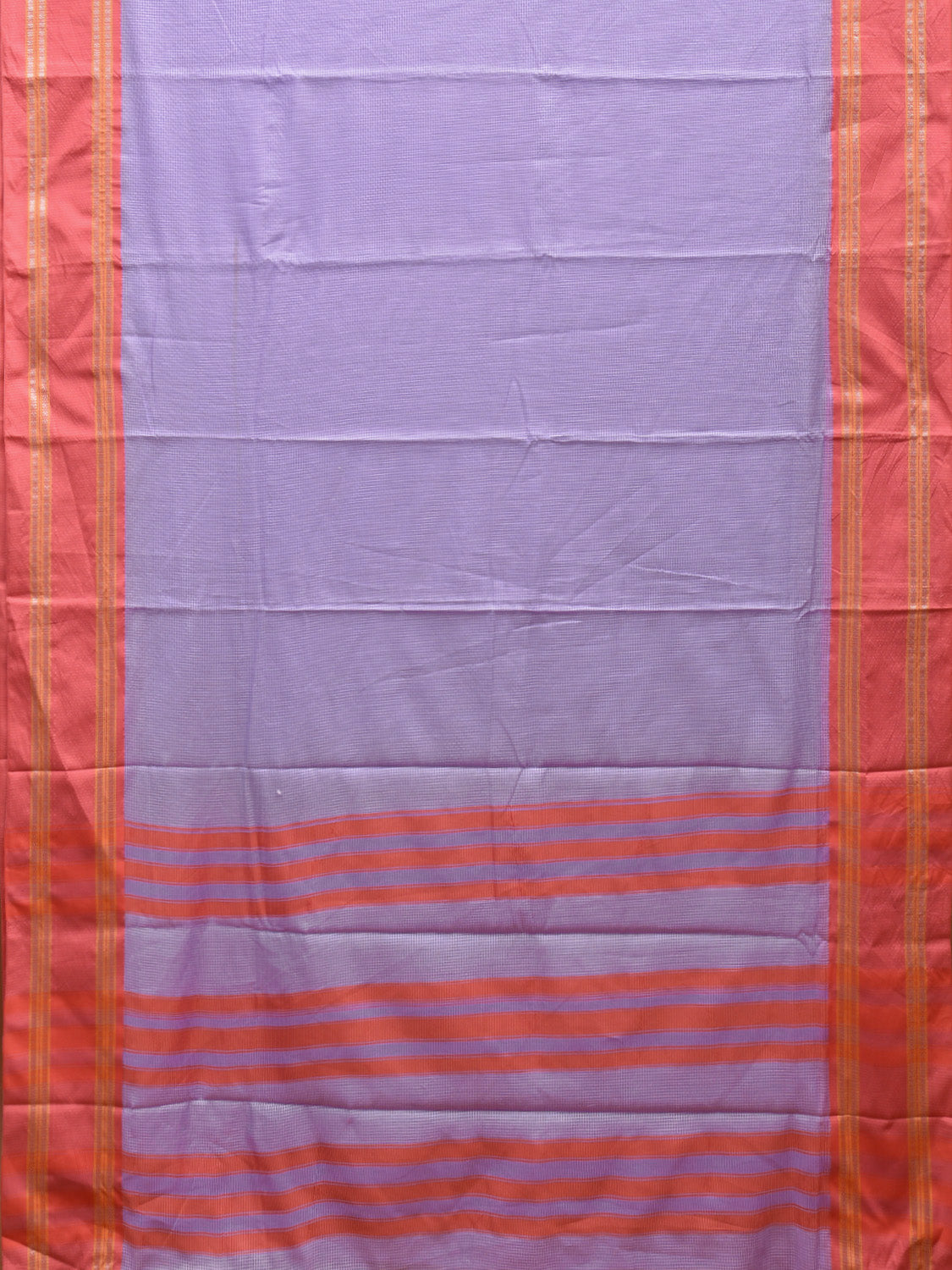 Lavender and Peach Bamboo Cotton Saree with Small Checks Design No Blouse bc0529