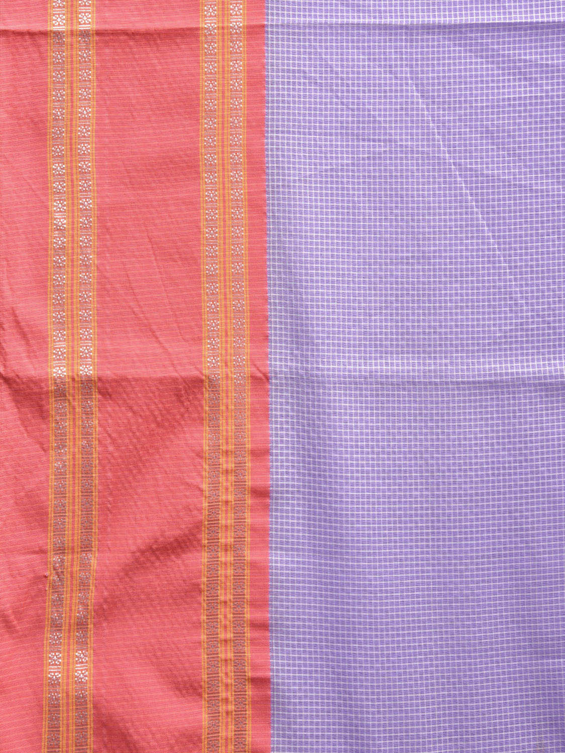 Lavender and Peach Bamboo Cotton Saree with Small Checks Design No Blouse bc0529