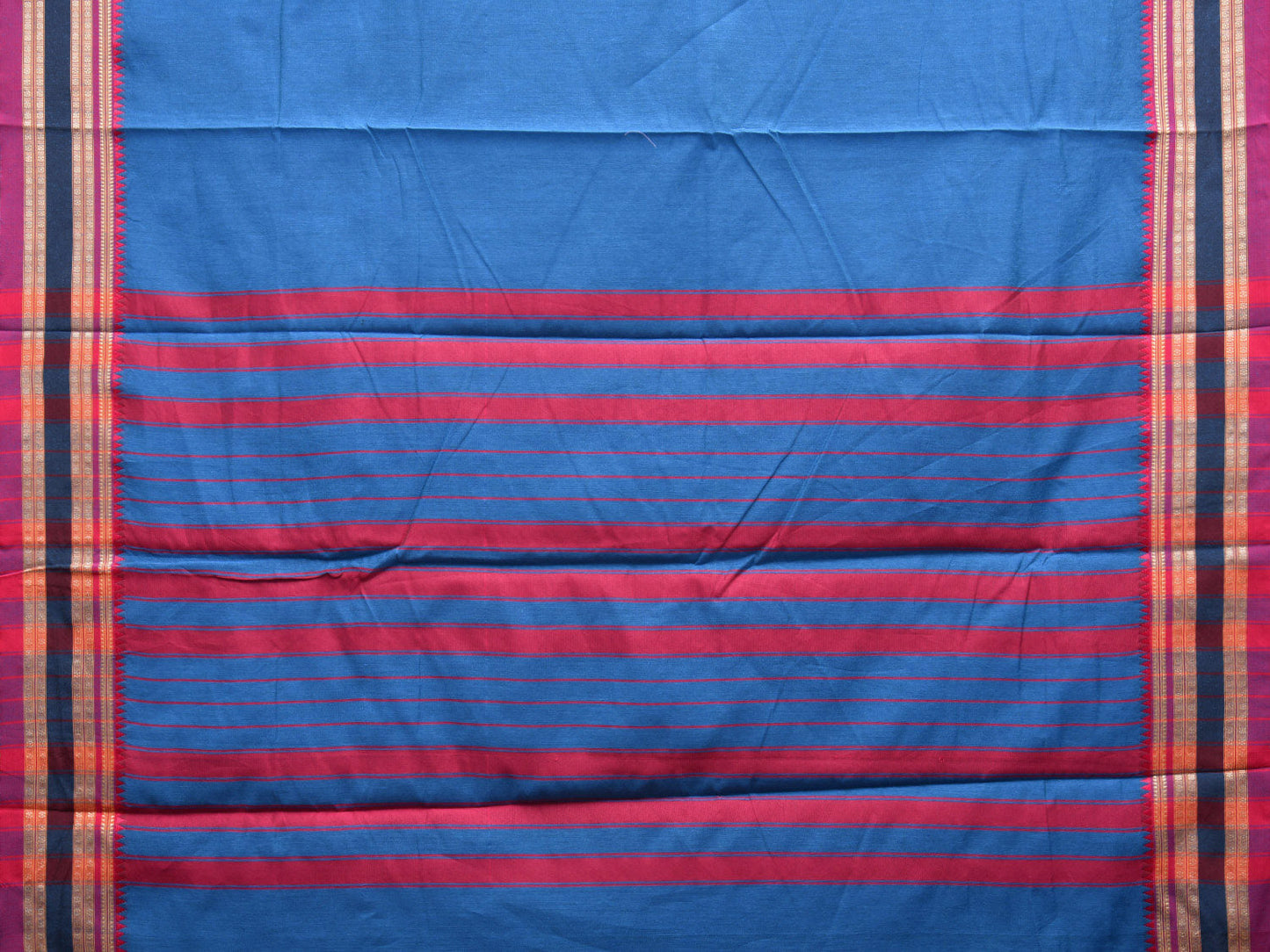 Blue and Pink Bamboo Cotton Plain Saree with Strips Pallu Design No Blouse bc0531