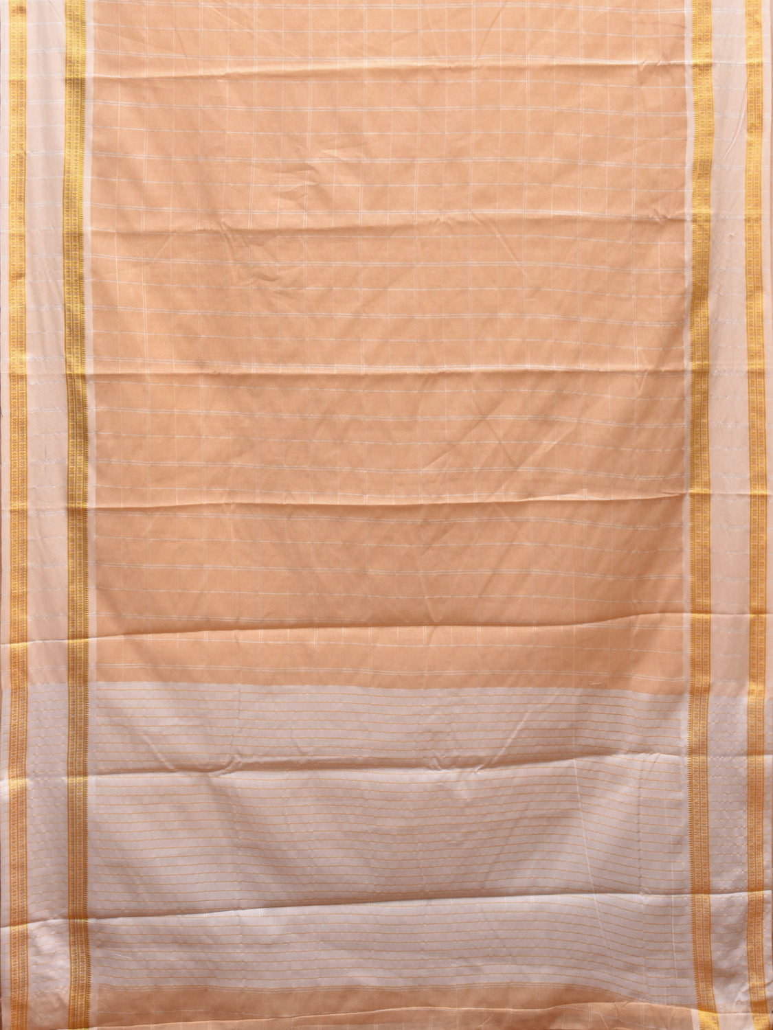 Light Orange and White Bamboo Cotton Saree with Big Checks Design No Blouse bc0532