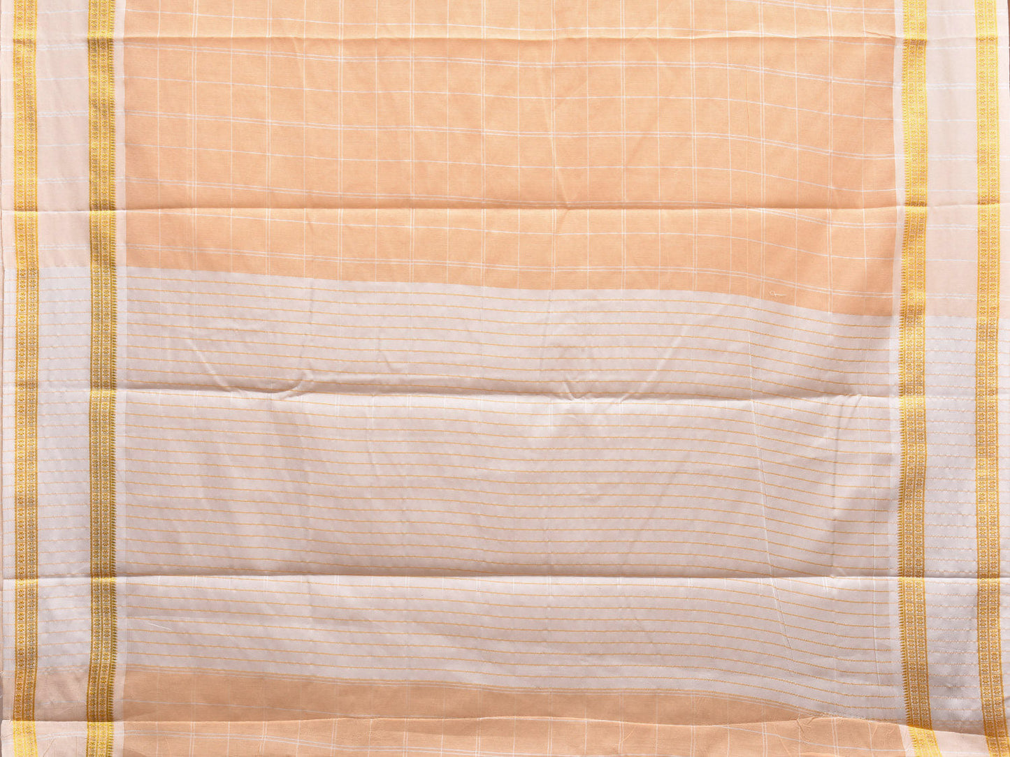 Light Orange and White Bamboo Cotton Saree with Big Checks Design No Blouse bc0532