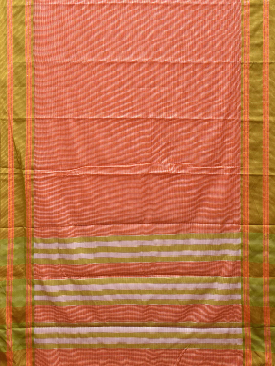 Orange and Green Bamboo Cotton Saree with Small Checks Design No Blouse bc0535