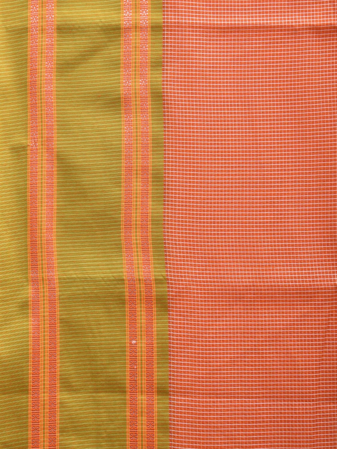 Orange and Green Bamboo Cotton Saree with Small Checks Design No Blouse bc0535