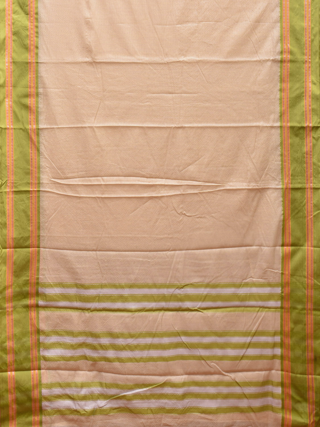 Cream and Green Bamboo Cotton Saree with Small Checks Design No Blouse bc0536