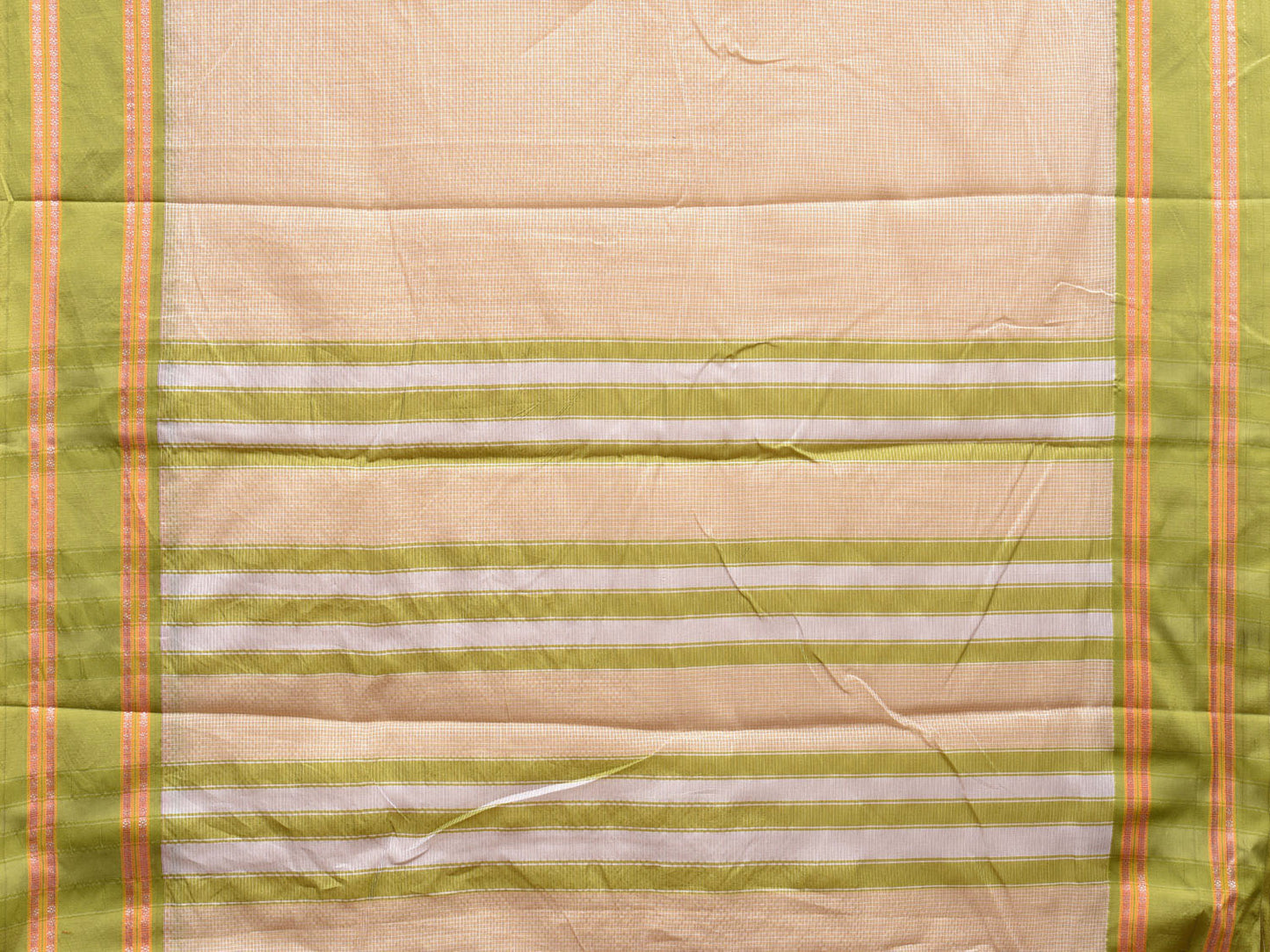 Cream and Green Bamboo Cotton Saree with Small Checks Design No Blouse bc0536